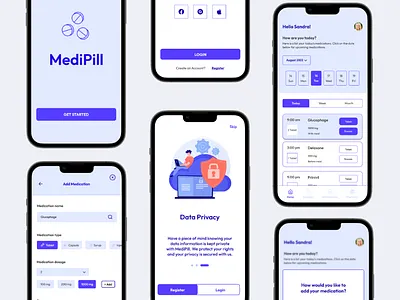 MediPill - Medication Reminder Mobile App app design health illustration logo medication mobile app reminder tracker ui uiux user experience ux