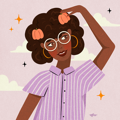 Day 02 #Facetober cosmic curly hair design face facetober glasses hand drawn illustration illustrator october people portrait procreate pumpkin shirt stars stripes woman