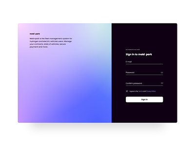 Sign In | Exploration landing page (Gradient) background design background pattern dark mode design desktop design digital design ev fleet gradient gradient design hydrogen management sign in system ui user experience user interface ux vehicle web design