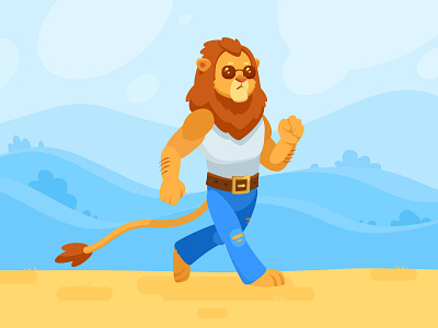 Leo animal character glasses illustration landscape leo lion sun walking wild