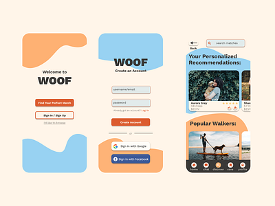 Woof: Dog Walking App branding design graphic design product design typography ui ux