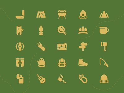 Camping Icons button cooking icon set iconography illustration map mountain navigation uiux user interface