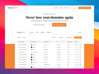 Landing Page – TrackMyDomains landing page minimal motion design tracker ui user inteface