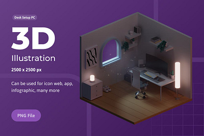 3D Illustration, Computer Desk Setup 3d 3d animation 3d art 3d illustration animation app art branding concept design development graphic design illustration logo page ui web web design web development website