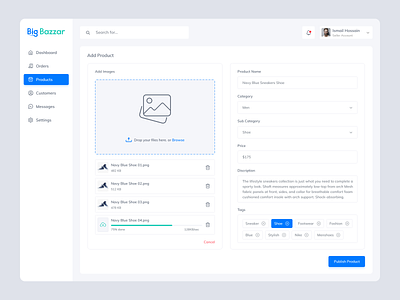 Add Product Page-Ecommerce Dashboard add add product dashboard dashboard design dashboard ui drop ecommerce edit product product design product page products side menu tags ui ui design upload upload file ux web app
