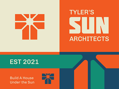 T+ SUN 2d architecture branding building construction design flat font house letter letterform logo logotype monogram negative space sun t typography vector