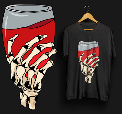 Halloween T-shirt Design apparel black dark graphic design halloween halloween t shirt happy halloween horror scary skeleton skeleton hand skeleton hand and wine skull t shirt design tshirt wine wine glass