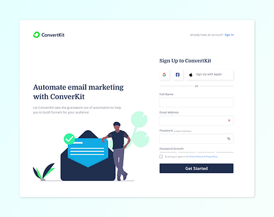 ConvertKit user interacted Sign Up form adobe xd animation design email template illustration landing page ui uiux user interaction user interface web design web templates website website design website mockup