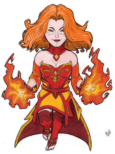 Lina Chibi (Dota 2) character chibi cool art dota 2 fan art hand drawn illustration inking