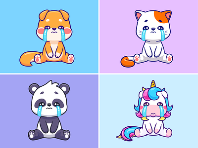 Animals sad😭🐶🐱🐼🦄 activity animals cat crying dog expression face farm horse icon illustration logo mood panda pet sad shiba inu tears unicorn water