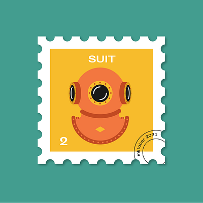 #2 Suit diving flat graphic design illustration postage stamp stamp underwater suit vector