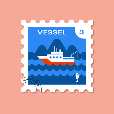 #3 Vessel boat fishing flat graphic design illustration kamchatka norway postage stamp sea ship stamp vector vessel