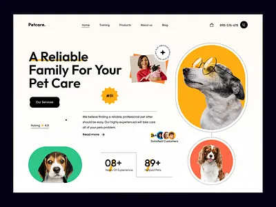 Pet Care Website Header care design dog figma header illustration interface landing pet puppy ui website