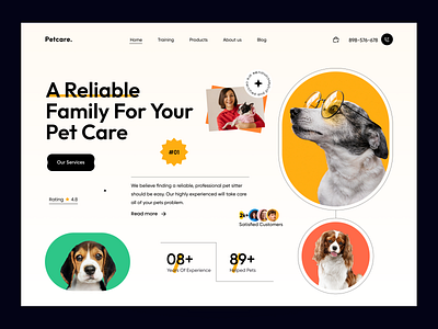 Pet Care Website Header care design dog figma header illustration interface landing pet puppy ui website