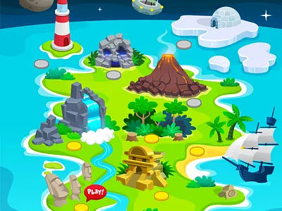 Game Map children education game game item game ui island light house map map for kid pirate map pirate ship planet temple treasure map ufo ui volcano