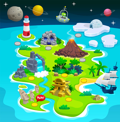 Game Map children education game game item game ui island light house map map for kid pirate map pirate ship planet temple treasure map ufo ui volcano