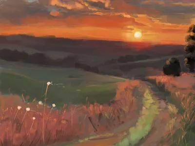 setting of the sun - landscape painting art digital landscape painting