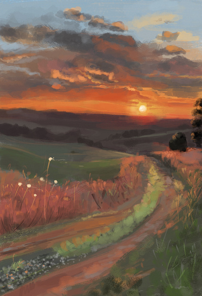 setting of the sun - landscape painting art digital landscape painting