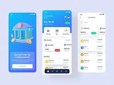 Crypto Mobile App app bitcoin btc clean crypto cryptocurrency design mobile mobile app nft ui ui design ux
