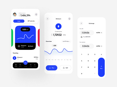 Crypto app Exploration banking blockchain crypto exchange cryptocurrency currency difi eth finance app fintech interface design investment minimal mobile ui swap trending ui ux visual wallet wire