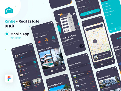 Real Estate Project App UI Kit(Dark Version) agency app animation app app kit app ui kits best ui branding clean corporate app dark app design homepage illustration logo real estate app ui ui kit ui kits ux ux design