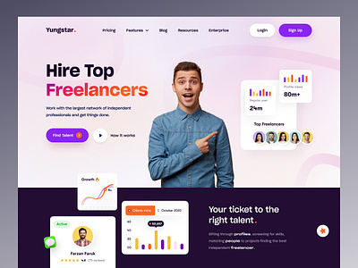 Freelancer Hiring Platform - Website design designer platform farzan freelancing fteelancer hiring homepage jobs landing page marketing portfolio rating recruitment remote review rylic social proof web design website website design work