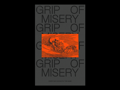 GRIP OF MISERY death design graphic grip illustration layout minimal misery poster red skull type typography