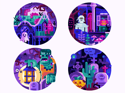 Halloween Icons flat design game design ghosts halloween haunted house icons illustration party scenes spooky vector