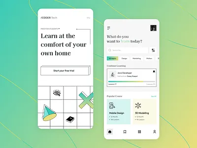 E-Learning Mobile App - CODER.Tech class clean ui course e course app e learning ecourse education elearning learn uiux learning learning app learning platform mobile app moisture online class online course online learning online school ui design uiux design