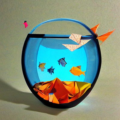 fish bowl, mixed media collage, boring, origami