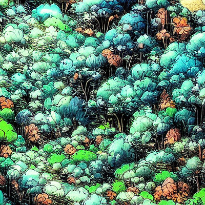 forest in a valley, anime, close-up, mixed media collage mixed media collage