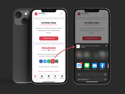 Sticky Mobile - New Web Share API Component android app app design creative mobile design design ios iphone mobile mobile kit multipurpose progressive web app design pwa share action share button ui uiux ux web app design web app template web share api
