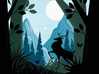 Forest animal character deer design flat forest illustration landscape mountain nature panorama trees wood