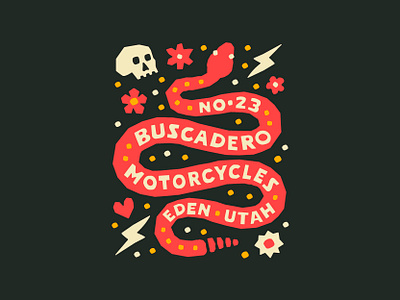 Buscadero Moto Snek badge branding design graphic design identity illustration logo motorcycles snake typography vector