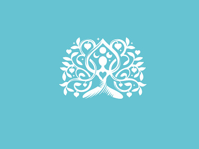 Yoga Hearts branches hand drawn healing heart hearts leaves lotus meditation organic logo symmetry tree logo yoga logo yoga pose