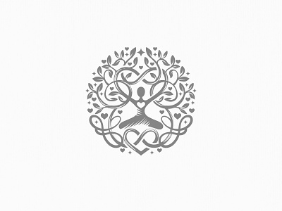 Yoga's Tree of Life branches elegant energy hand drawn intricate leaves meditation organic tree logo tree of life yoga yoga pose