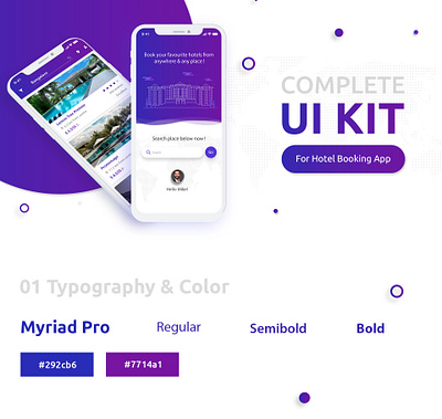 Complete UI kit for Hotel Booking app application apps hotel app hotel booking restaurant booking app ui ui kit