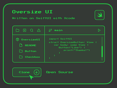 Oversize UI GitHub app application clone code crt designsystem dev git github illustration ios mono opensourse package retro swift swiftui system ui