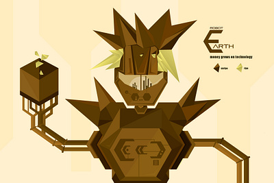 Earth robot brown earth flat illustration illustrator robot technology vector