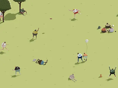 The Park autumn character couples dogs friends fun games groups illuistration mingle park people relaxing social socialising sports summer sun the park walking