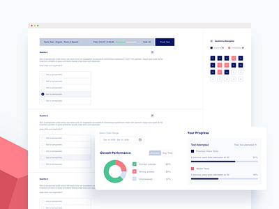 Online Test Preparation App analytics answers app chart clean dashboard design education exam graph interface paper question paper questions test ui ui design ux web web design
