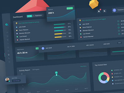 Time Tracker App Dashboard Design admin admin panel admin theme analytics app black chart clean dark dark mode dashboard dashboardui design graph interface time tracking dashboard ui ui design user dashboard ux