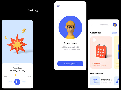 wannathis 3d illustrations 3d 3d icon 3d illustration calendar cards character dashboard explosion feature hat mobile music player ui ux walkthrough