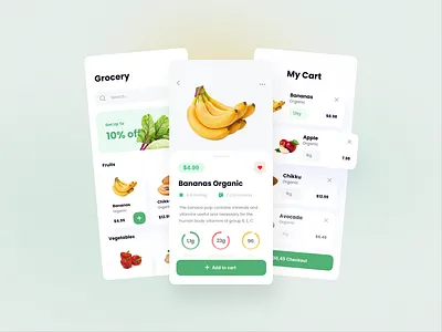 Grocery store App card concept e commerce food fruits grocery store m commerce market mobile app store ui ux vegetables