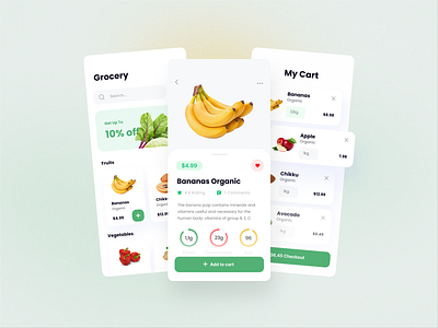 Grocery store App card concept e commerce food fruits grocery store m commerce market mobile app store ui ux vegetables