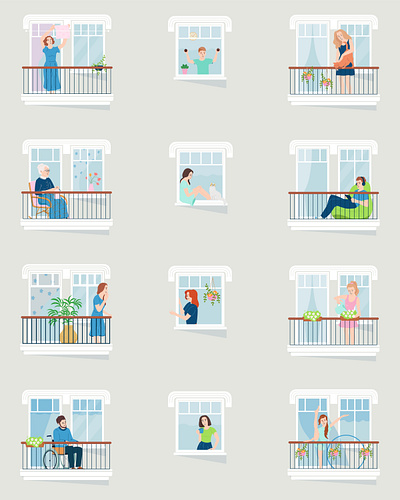 Friendly neighbours icons set flat friendly illustration neighbours vector windows
