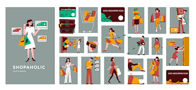 Shopaholic composition consumer flat illustration sale shopaholic vector