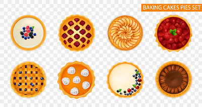 Baking cakes pies set baking cakes illustration pies realistic vector
