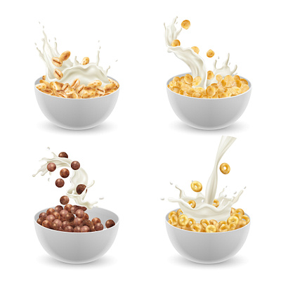 Breakfast cereal plates set breakfast cereal illustration plates realistic vector