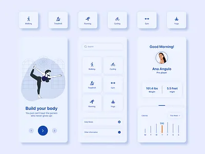 Fitness App Design activity android app app app design apple clean fitness fitness app flat gym app illustration interface ios minimal mobile mobile design ui uiux workout yoga